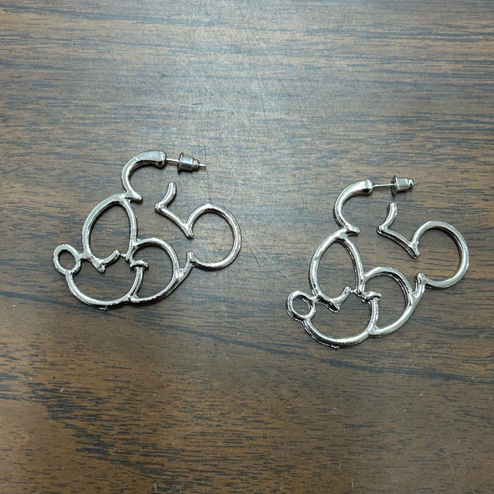 New Silver Mickey Outline Hoop Earrings